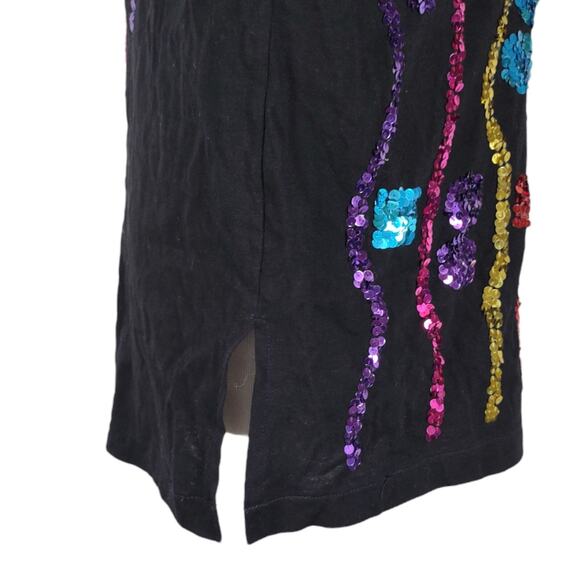 Vtg 80s Carducci Rainbow Sequin Top Size M Black Statement Shoulder Pads Disco - Picture 7 of 10